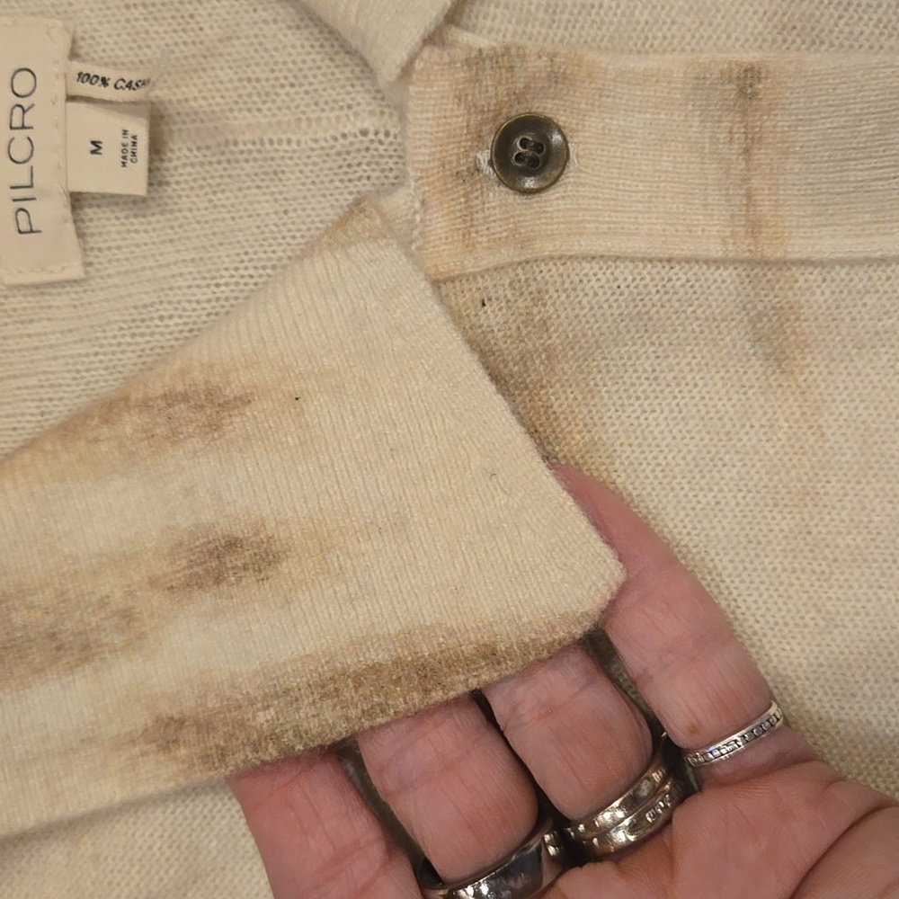 Anthropologie PILCRO Unique Cream/Olive Cashmere Cardigan Sweater - Picture 6 of 9